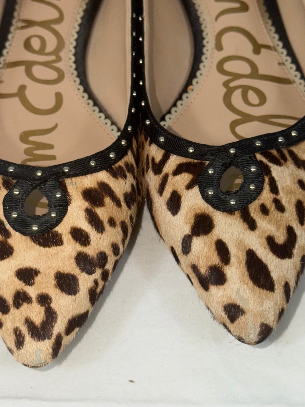 Sam Edelman Rini Leopard Print Calf Hair Pointed Toe Studded Ballet Flats 8M - Picture 11 of 11